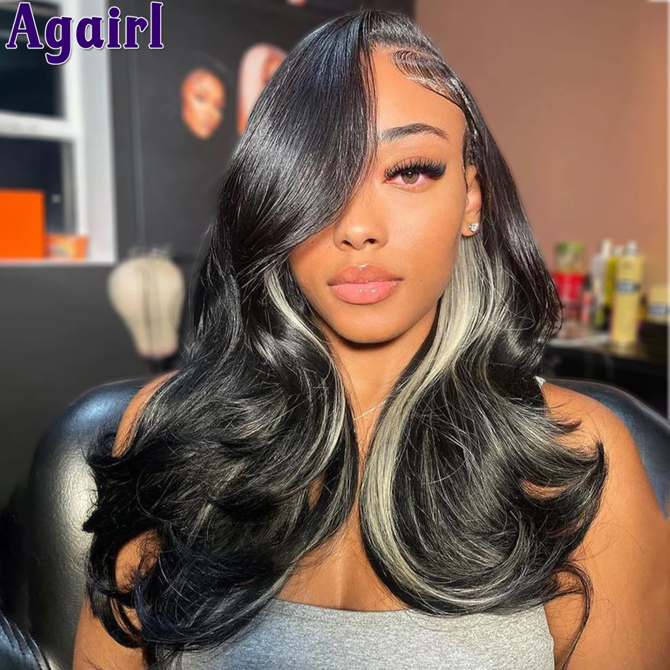 

1B/613 Highlight Transaprent Lace 13X6 13X4 Wavy Frontal Human Hair Wigs Blonde With Black 180% Body Wave 5x5 Lace Wig for Women