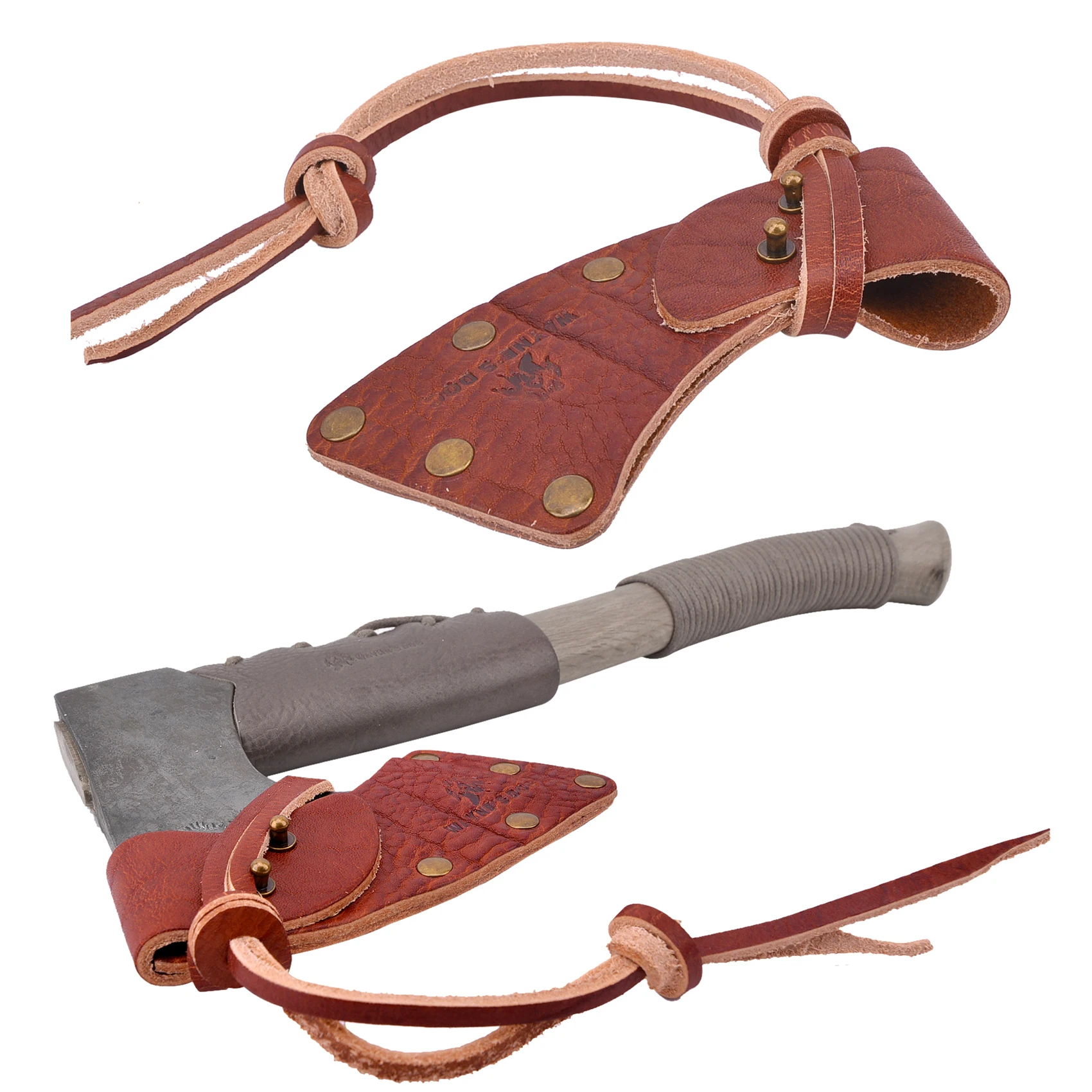 

Wayne's Dog Handmade Leather Axe Sheath Cover Holder Axe Blade Protection Hatchet Head Covers Brown Color