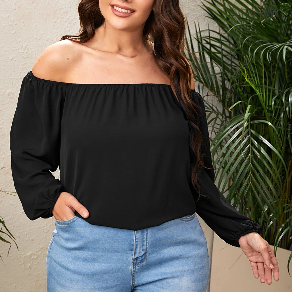 Brand New L~4XL Plus Size Women Dress Long Sleeve T-shirt Cold Shoulder Holiday Party Top Blouse Soft And Comfortable