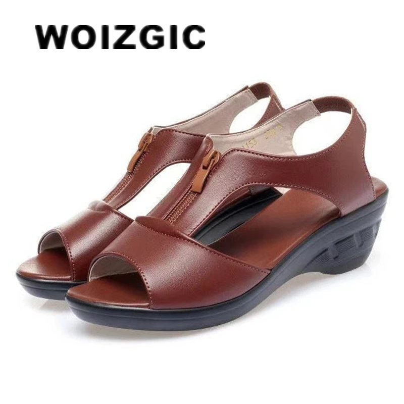Женские босоножки WOIZGIC для пожилых мам женские сандалии на платформе ПУ кожа