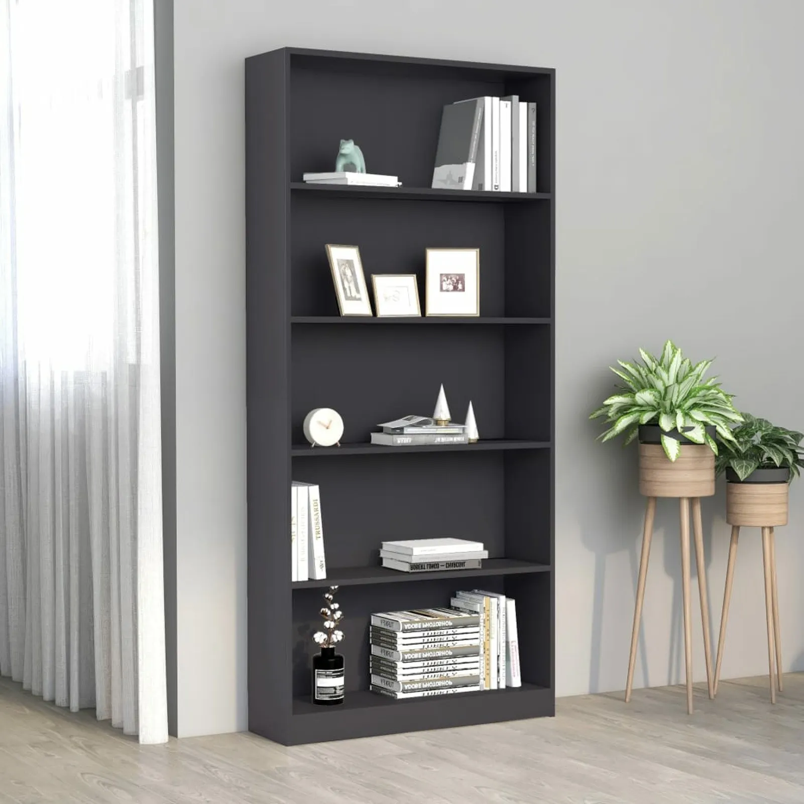 

5-Tier Book Cabinet Gray 31.5"x9.4"x68.9" Chipboard