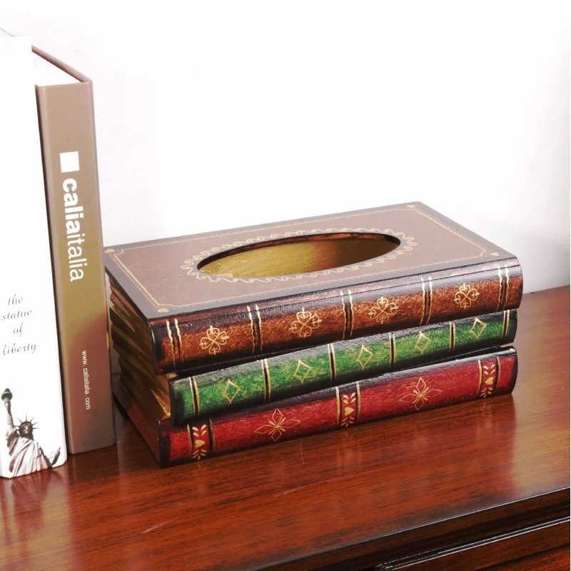 

Creative Book Wooden Tissue Box European Tissue Dispenser Pumping Paper Box Napkin Large Carton200Pumping Hot