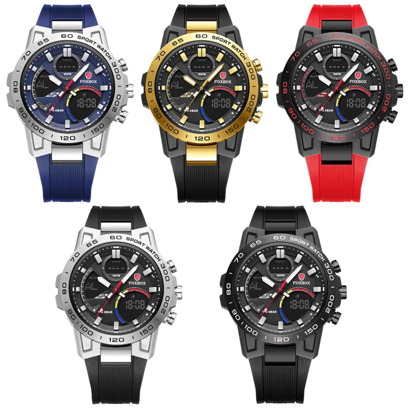 Часы FOXBOX Мужские кварцевые модные водонепроницаемые цифровые в стиле милитари с