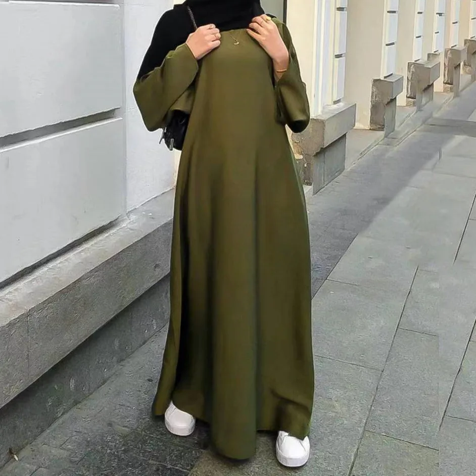 

Eid Satin Abaya Dubai Turkey Muslim Hijab Dress Plain Closed Abayas for Women with Belt African Ramadan Islamic Clothing Kaftan