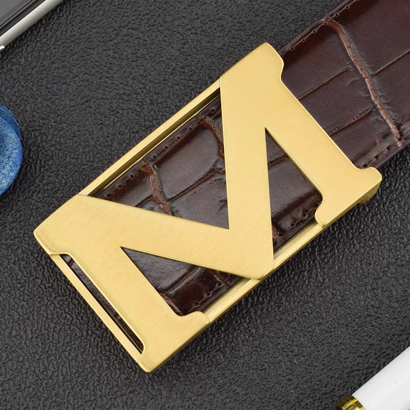 2023 NEW High Quality Casual M Letter Smooth buckle Belts Men luxury strap leisure Fashion Male Waist band Ceinture Homme
