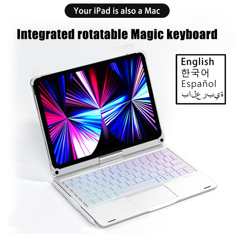 

MONDRIAN Rotating Backlight Magic Keyboard for iPad Pro 12 9 12.9 2022 iPad Pro 11 2022 10th iPad Air 5 Air 4 Keyboard