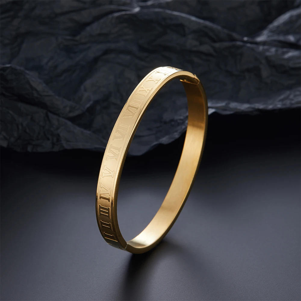 

Stainless Steel Roman Numerals Bracelet Roma Letter Engraved Bangles for Women Gifts Novelty Design Charms Jewelry Accessories