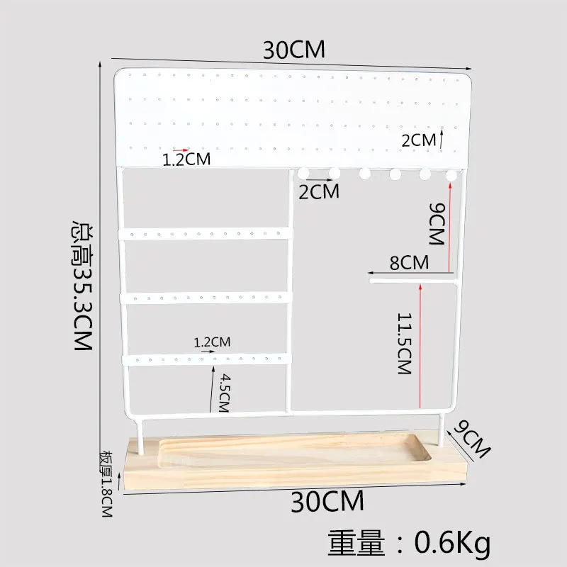 Iron Earring Display Stand Rack Solid Wood Base Jewelry Organizer Rack Necklace Ornament Long Chain Jewelry Display Rack Storage