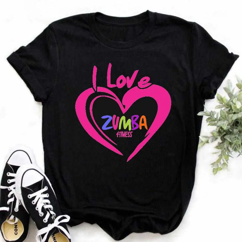 Fashion Zumba Black Tshirt Women's Clothing Fitness Dance Letter Graphic Tees Shirt Sport Gymnastics Femme T-Shirt Tops