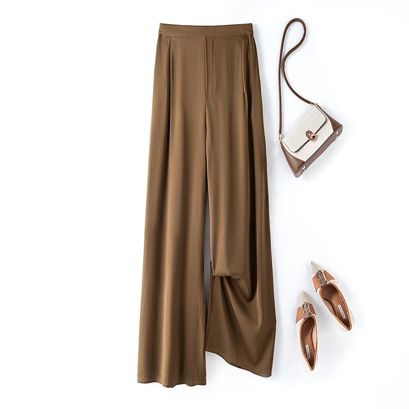 Женские модные весенние прямые брюки из 2024 натурального шелка тутового