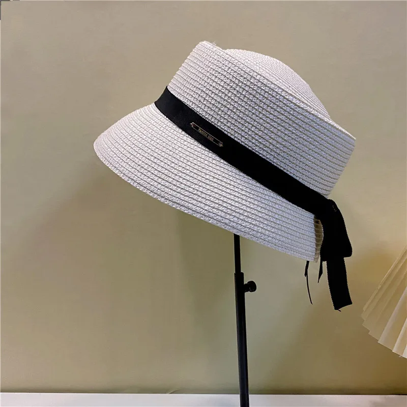 

Hepburn Wind Summer Long Ribbon Concave Straw Hat Female Independent Design wide-brim Fisherman Hat Shading The Outdoor Sun Hat