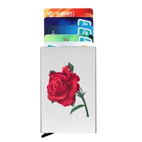 charm rose flower printing anti theft id credit card holder thin aluminium metal wallets pocket case bank card box