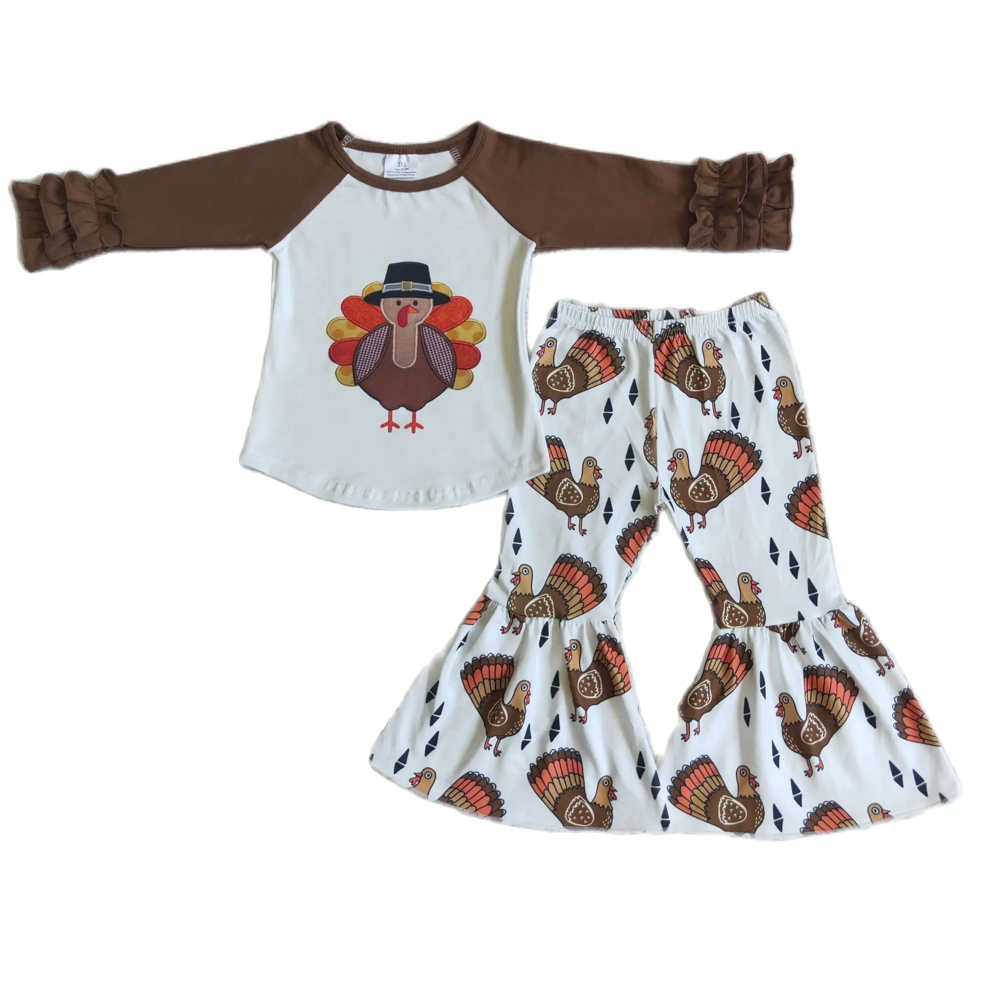 

6 цветов, одежда для девочек на День Благодарения, кружевной комплект с длинным рукавом и принтом индейки, повседневный стильный костюм для ...