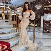 verngo luxury champagne lace mermaid prom dresses with detachable puff long sleeves sweetheart evening gowns women formal dress
