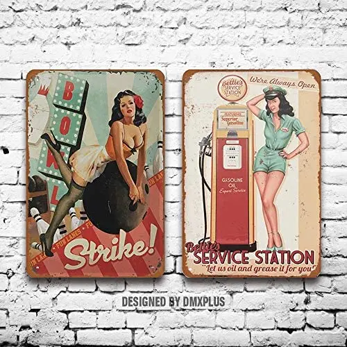 

Металлический знак (набор из 2) оловянные знаки 1 газ Онлайн Масло Сексуальная пинап девушка винтажный внешний вид настенное украшение домаш...