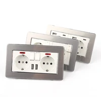 eu standard usb wall socket double outlet 146mm86mm stainless steel panel with switch led indicator type c wall power outlet