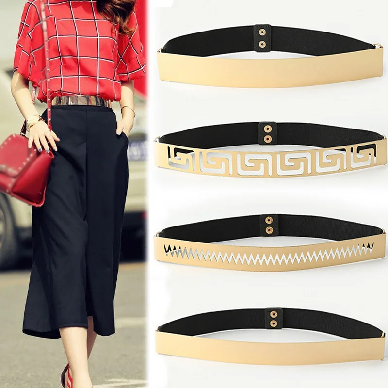 Fashion Sheet Metal Elastic Wide Belt for Women Designer gold Waist Strap Female Coat Dress Decorated Waistband Corset Girdle