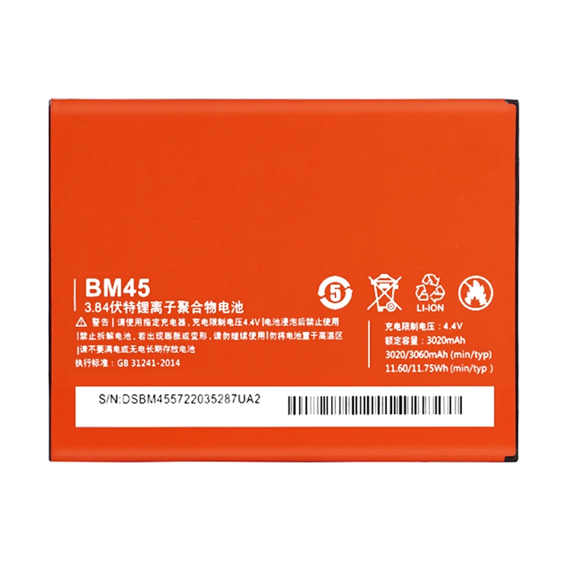 

Original BM45 Replacement Battery For Xiaomi Mi Redmi Note 2 Redrice note2 Authentic Phone Batteries 3060mAh