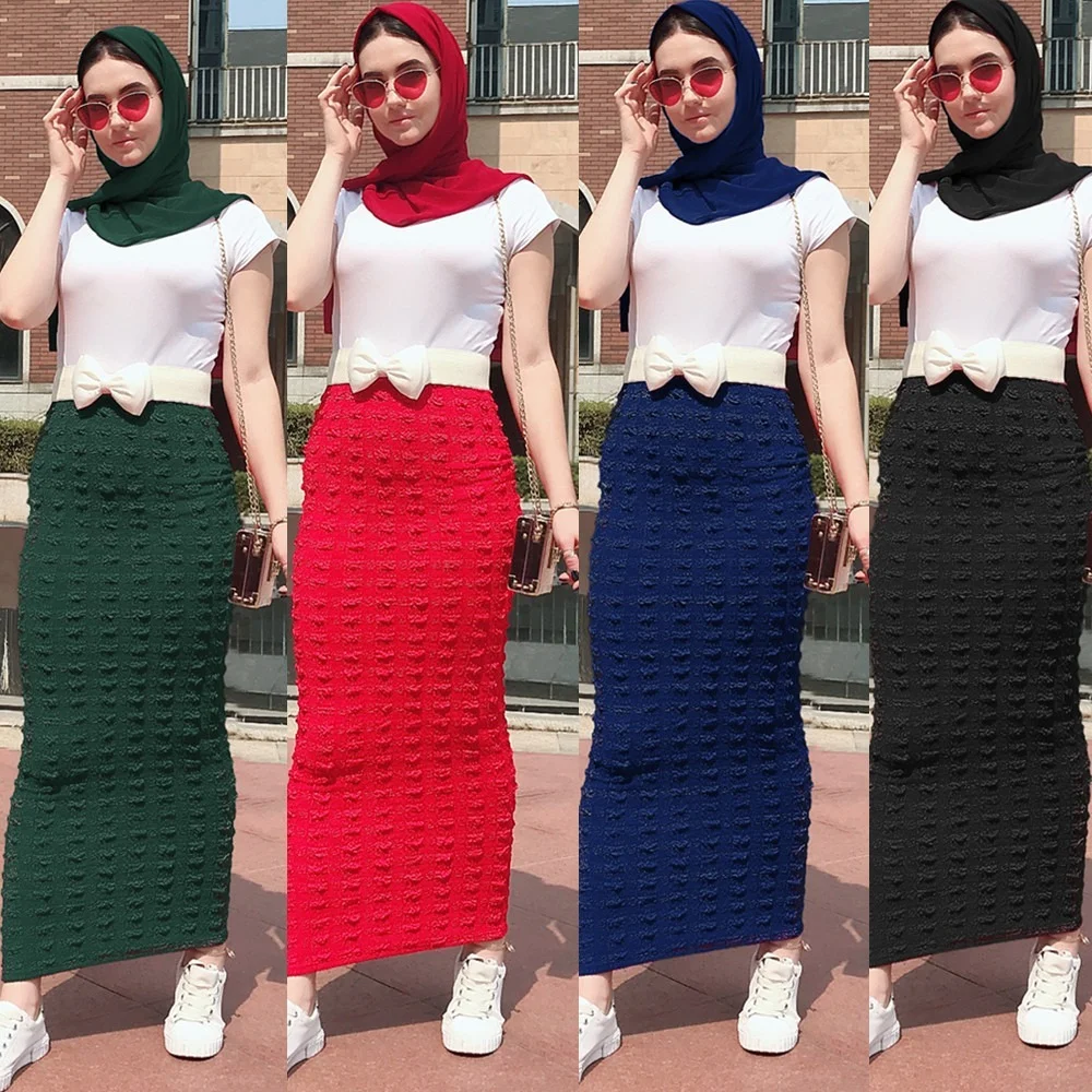 Autumn Winter Seamless Elastic Knitted Bag Hip Ankle Length Skirt Modest Muslimah Outfit To Office Turkish Islam Clothes Sporty