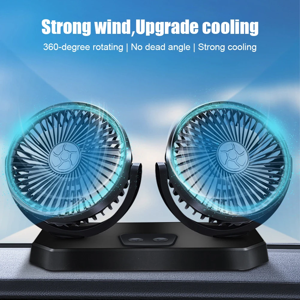 

Car Fan Dual Head 12V/24V Cooling Fan 3 Speeds Adjustable for Front Back Seats Low Noise Auto Cooler Air Fan Car Accessories