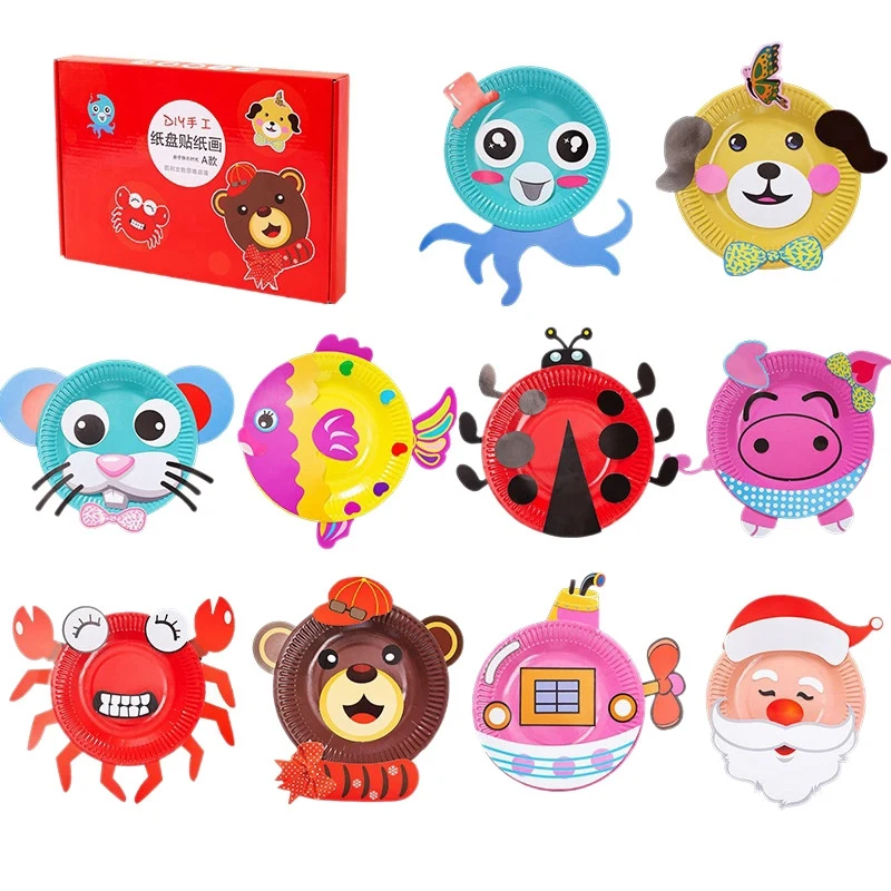 

Art-Craft Paper Toys For Toddler Paper Plate Craft Kit DIY Activity Learning Party Game Supplies Set Animals DIY Toys