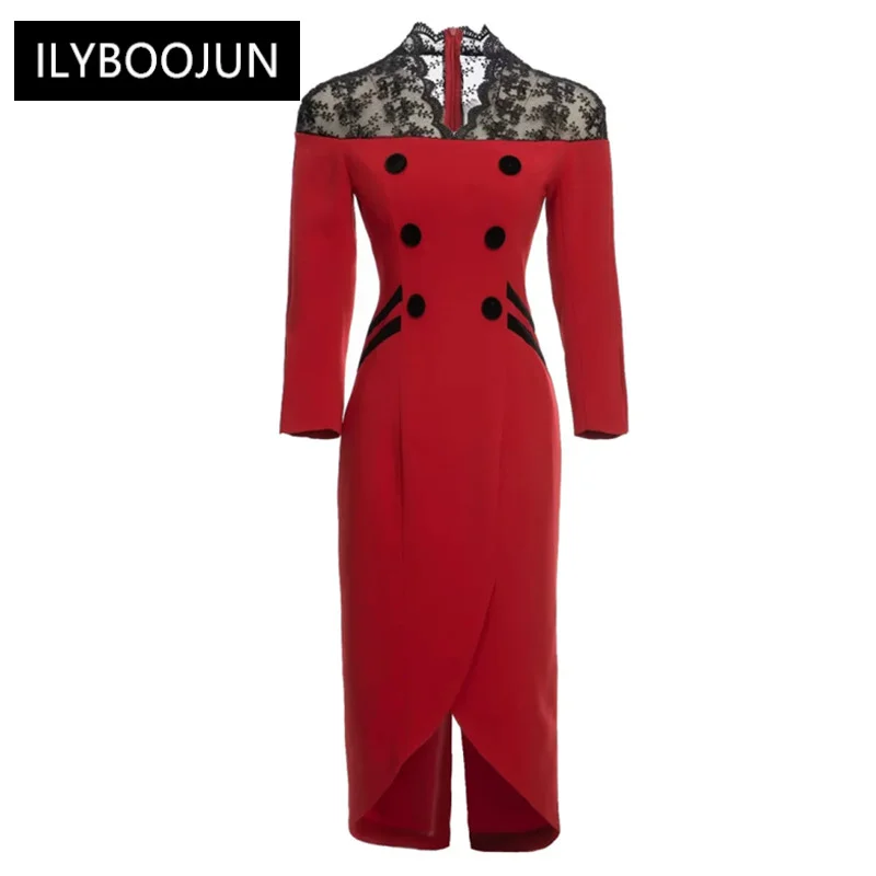 

Dresses For Women 2022 Luxury Designer Autumn Runway V-neck Long Sleeves Mesh Embroidery Office Lady Package Buttocks Dresses