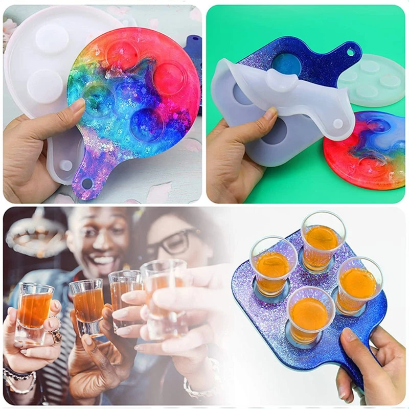 4/8 отверстия Стекло сервировочный поднос эпоксидная смола форма вина держатель