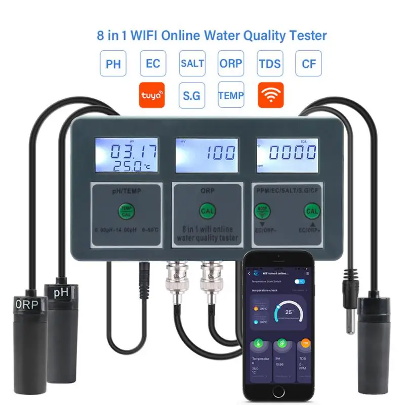 

CORUI WiFi Tuya Smart PH Meter Data Logger Temp TDS Salinity S.G EC ORP Water Tester Monitor Analyzer Aquariums Pool Hydroponics