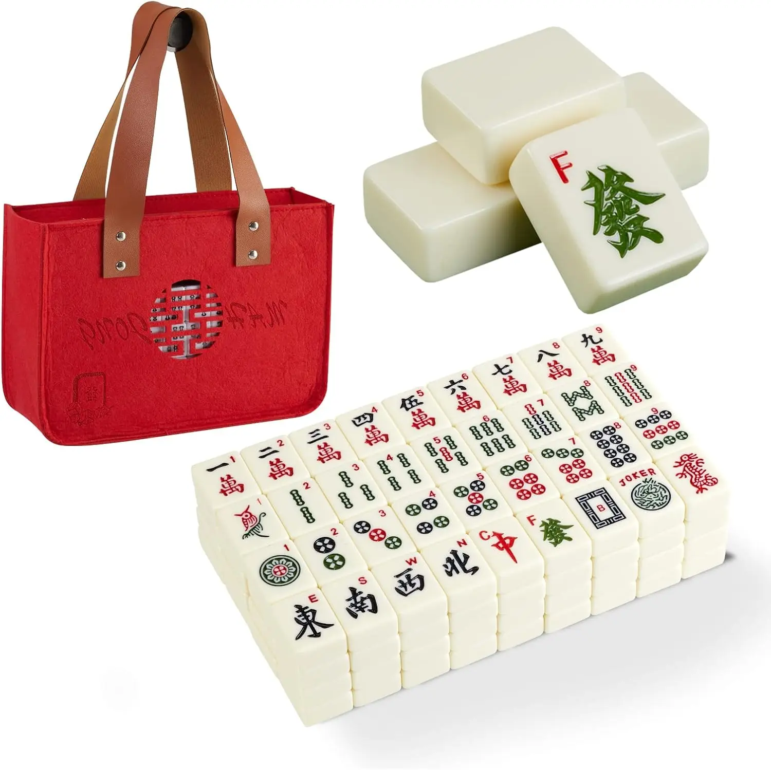 

American Mahjong 1.2 inch 30MM Ivory Color 166 Tile Mahjong Material Melamine Travel Mahjong Set