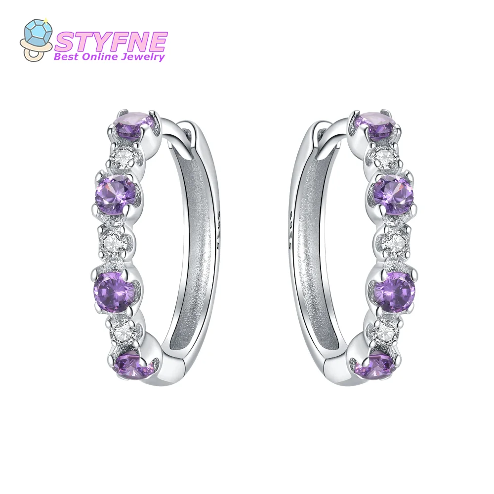 Оригинальные серьги-кольца из стерлингового серебра 925 пробы с фиолетовым