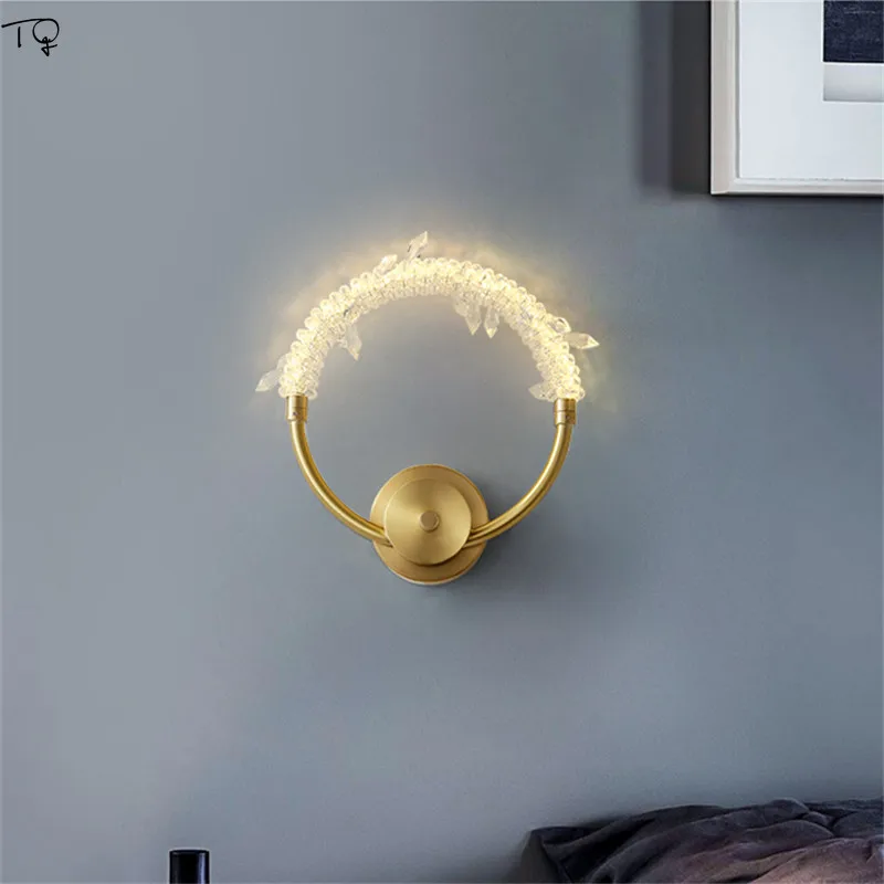 

Nordic Minimalist Luxury Copper Crystal Wall Lamp Gold Lustre Led Bathroom Light Fixture Bedroom Bedside Hallway Background Hall