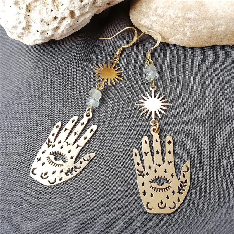 

Palmistry Earrings, Tarot Earrings, Golden Sun Earrings, Asymmetrical Design Earrings, Witch Gifts, Handmade Jewelry