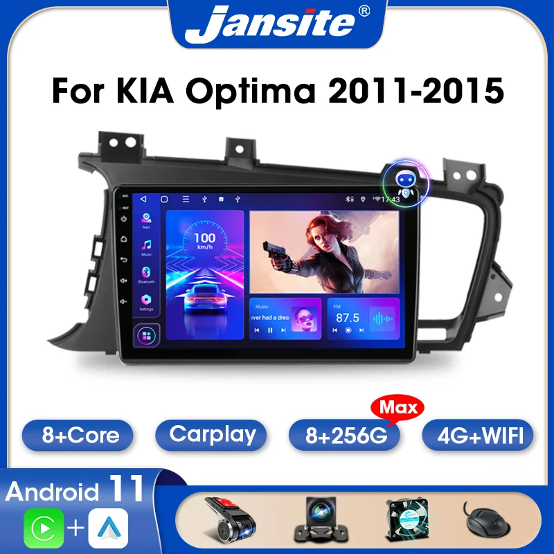 Jansite 2 Din Android 11 Car Radio For Kia K5 Optima 2011-2015 8G+256G Multimidia Video Player Auto DVD Headunit IPS Screen RDS