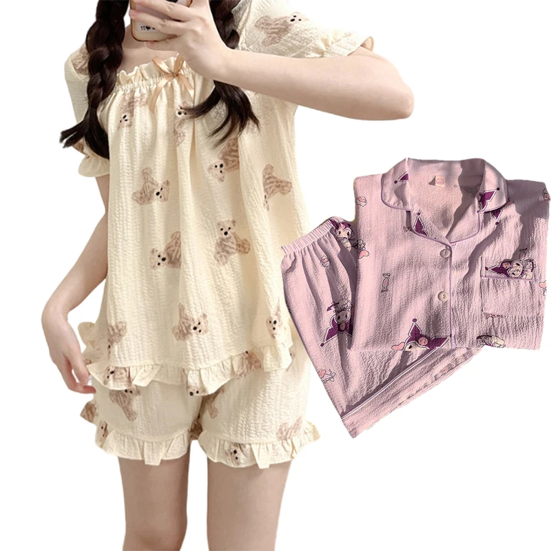 

Kawaii Sanrio аниме серия Kuromi Новая Осенняя Пижама милый мультяшный костюм с коротким рукавом Домашняя одежда Рождественский подарок на день рождения