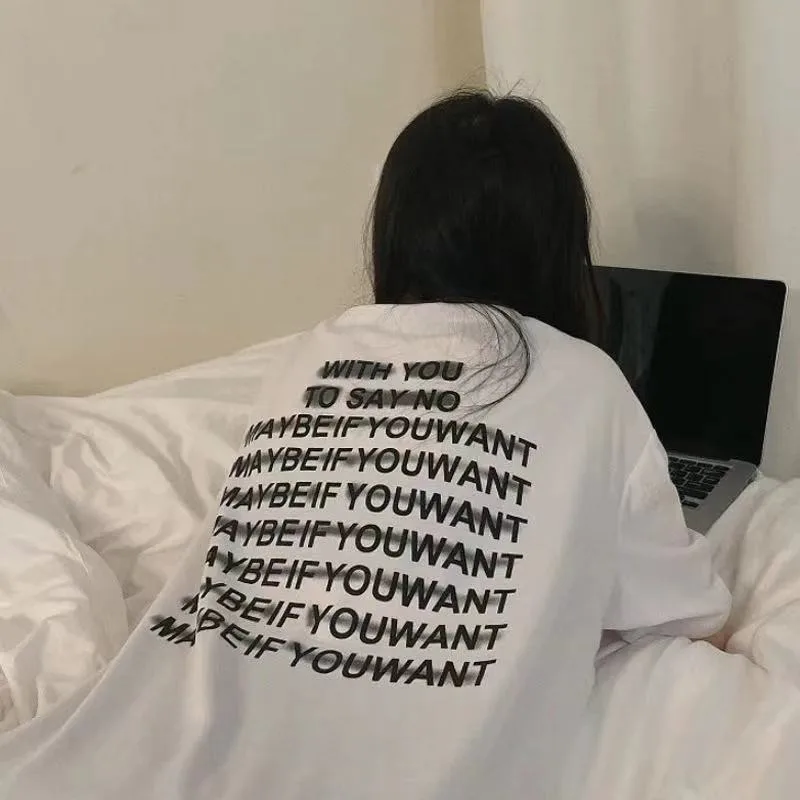 2022 Spring and Summer New Letter Printing White Short-sleeved T-shirt Women Tees