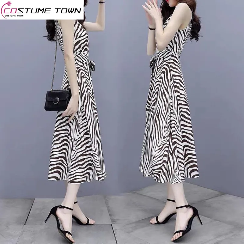 

Chiffon Dress Women's Summer 2023 New High Grade Lace Up Waist Show Thin and Gentle Temperament Fairy Long Dress