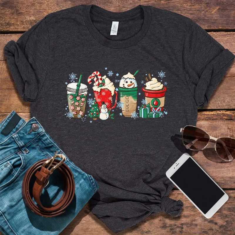 

Christmas Coffee Shirt Iced Latte Snowmen Sweets Snow Winter Women Tshirt Christmas Latte Shirt Aesthetic Women Clothing m