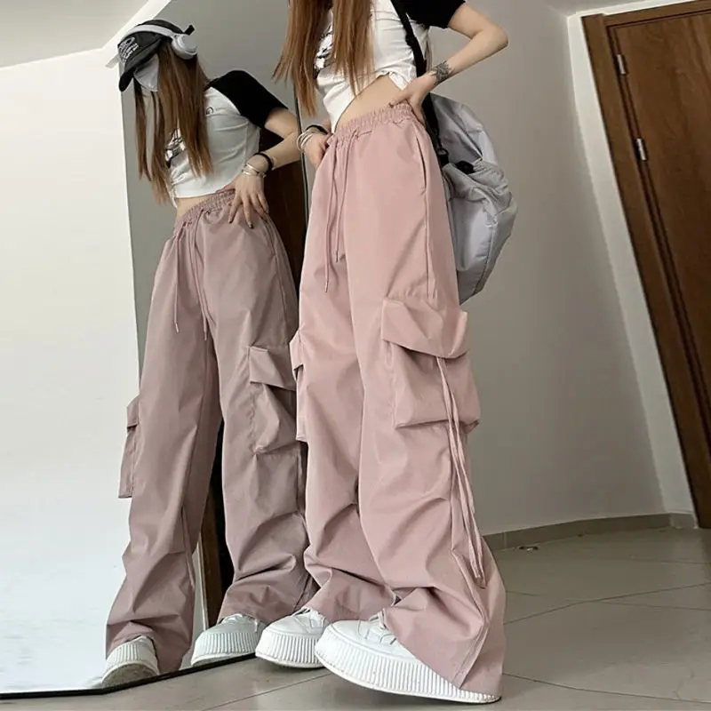 

High Waisted Straight Cargo Pants for Women Wide Leg Ribbon Loose Casual Pants American Fashion Summer 2023