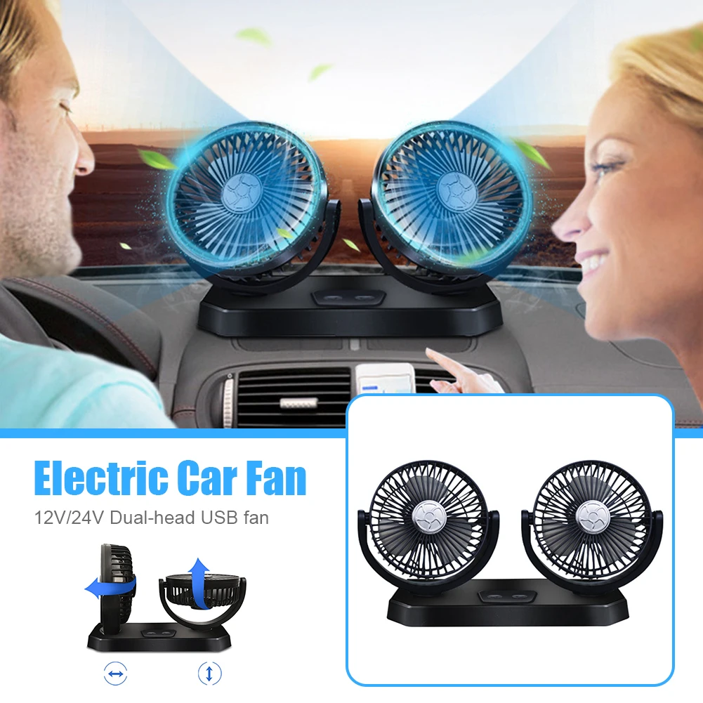 

Car Fan 12V/24V Dual Head Cooling Fan 3 Speeds Adjustable for Front Back Seats Low Noise Auto Cooler Air Fan Car Accessories