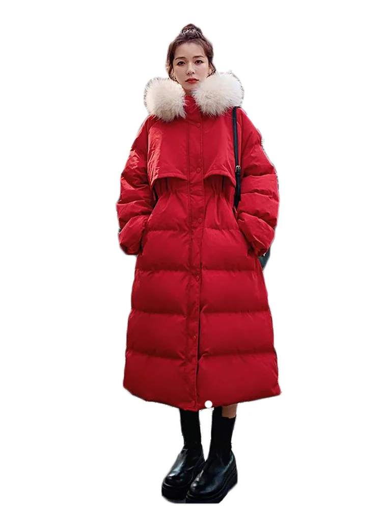 

Thickened Cotton Coat Women Long Korean Design Sense Enough Loose Fur Hooded Parka 22 Winter New Snowwear Anti Cold Warmth Coats