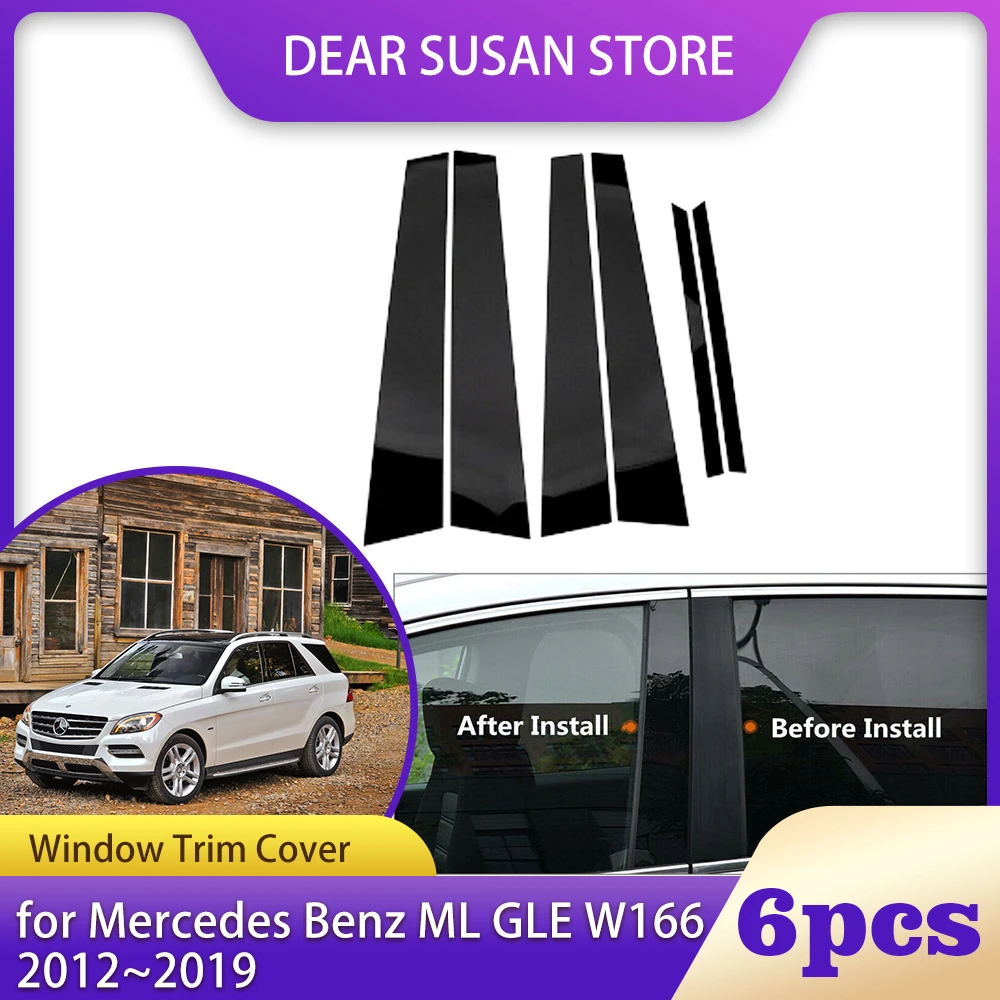 

6 шт., накладка на окно автомобиля для Mercedes Benz ML 350 250 GLE 320 W166 2012 ~ 2019,2013 2014 2015 2016 2017 2018 столбцы, стойки, дверные наклейки, аксессуары