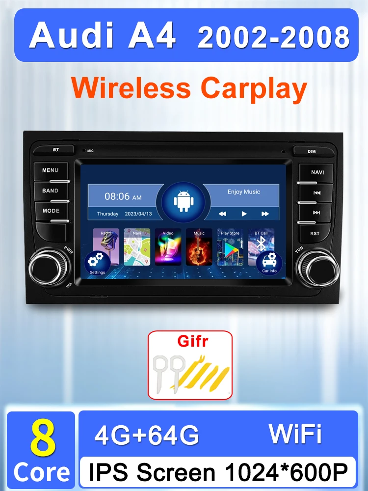 

Для Audi A4 B6 B7 B8 S4 RS4 Core 8 2002-2008 Android 13 7-дюймовый автомобильный мультимедийный видеоплеер DSP GPS Carplay
