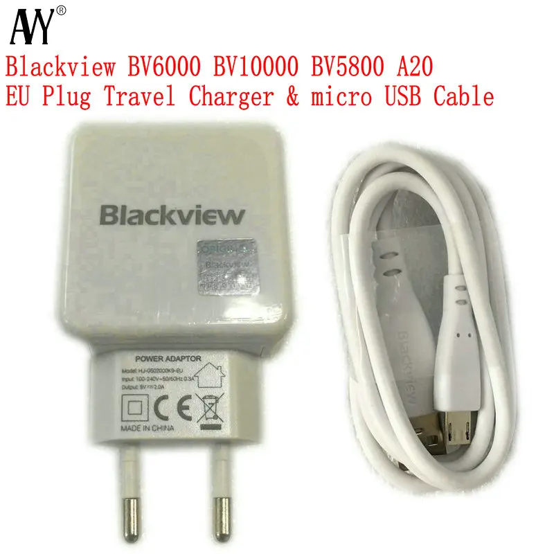 

AVY For Original Blackview BV6000 BV10000 BV5800 A20 EU Plug Travel Charger Connector A60 Pro Micro USB Cable