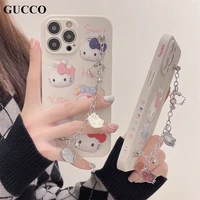 sanrio hello kitty kt cat with bracelet strap iphone 13 12 pro max 11 7 8 plus case xsmax xr female luxury kawaii women cover