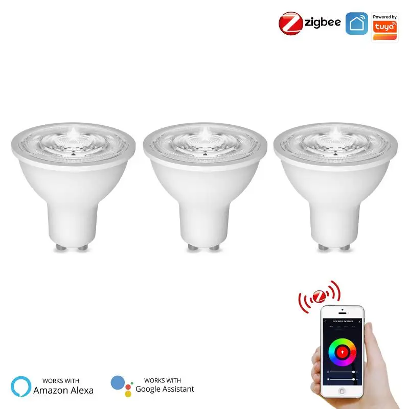 

1/5 шт. Светодиодная лампа Zigbee GU10 прожектор RGB с регулируемой яркостью лампа 5 Вт умные светодиодные лампы Tuya для Alexa Google Home Яндекс Алиса