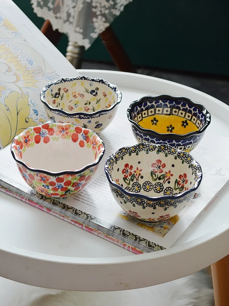 

Korean Polish Style Antique Tableware, Korean Style Bowl, Hand-painted Underglaze Colored Household Rice Bowl