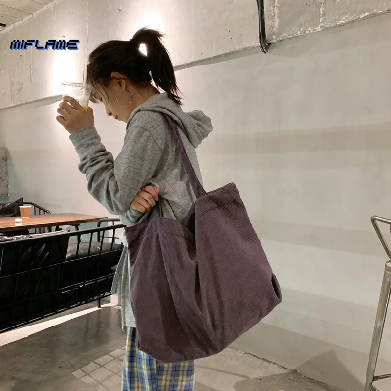 

Corduroy Bag for Women 2022 Shoulder Bags Shopper Girls Handbags Zipper Eco Environmental Storage Large Capacity Winter Tote Bag