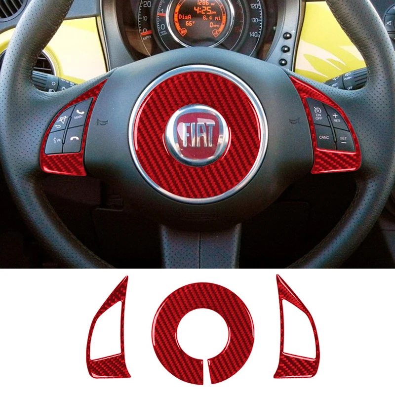 Фото Для Fiat 500 ABARTH 595 2010-2015 автомобильный руль, крышка кнопки, декоративная наклейка, модификация в углеродном стиле, аксессуары №4