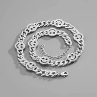 luxury fashion smiley face bracelet women men hip hop cuban link chain necklace simple design silver color jewelry gifts