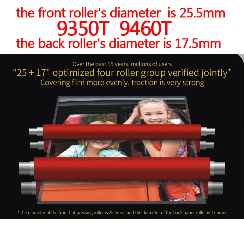 

Ламинатор 9350T 9460T, диаметр переднего ролика 25,5 мм, диаметр заднего ролика 17,5 мм для ламинирующего станка